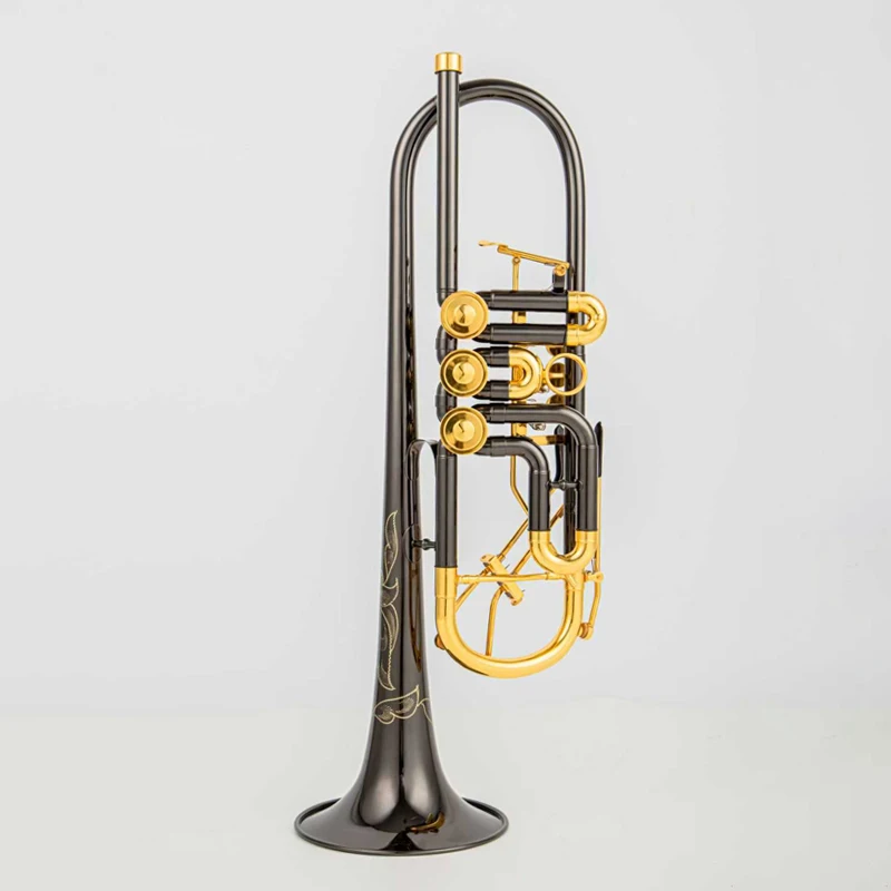 2026Made in Japan, three flat valves trumpet, Bb key, model 8335, black gold finish, professional performance. Comes with case,