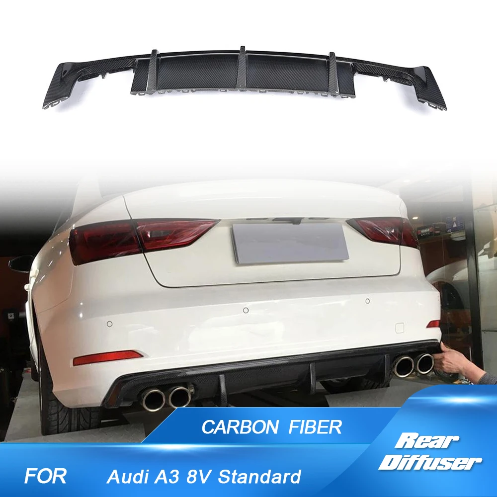 Car Rear Diffuser Lip Bumper Guard Spoiler for Audi A3 Standard Sedan 8V 4 Door 2013-2016 Carbon Fiber Rear Bumper Lip Valance