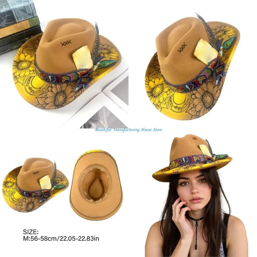 

E56A Breathable Felts Cowgirls Hat For Outdoor Event Embellishment