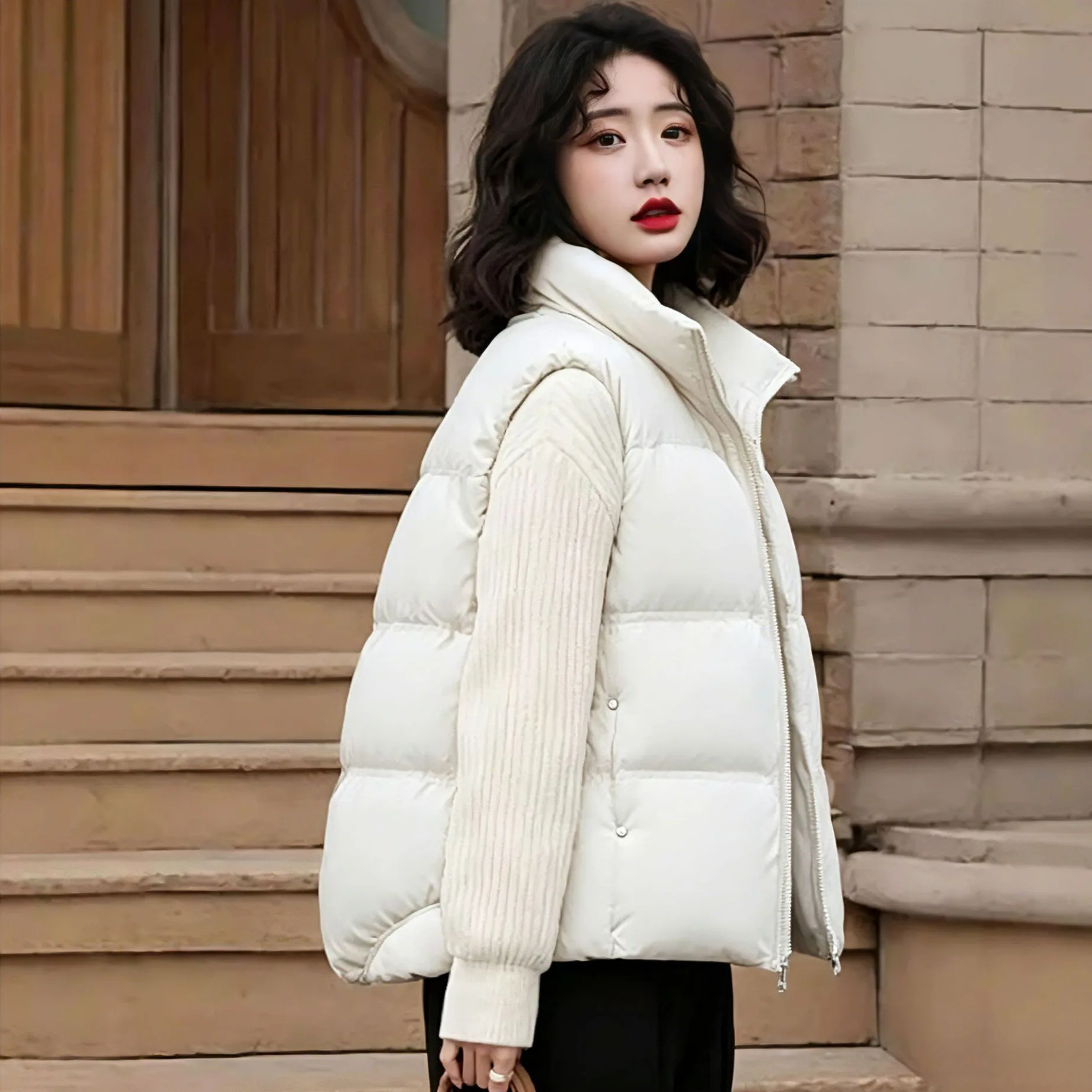 Women Stand Collar White Duck Down Vest Sleeveless Puffer Jacket Casual Warm Outerwear Waistcoat Women VT-376