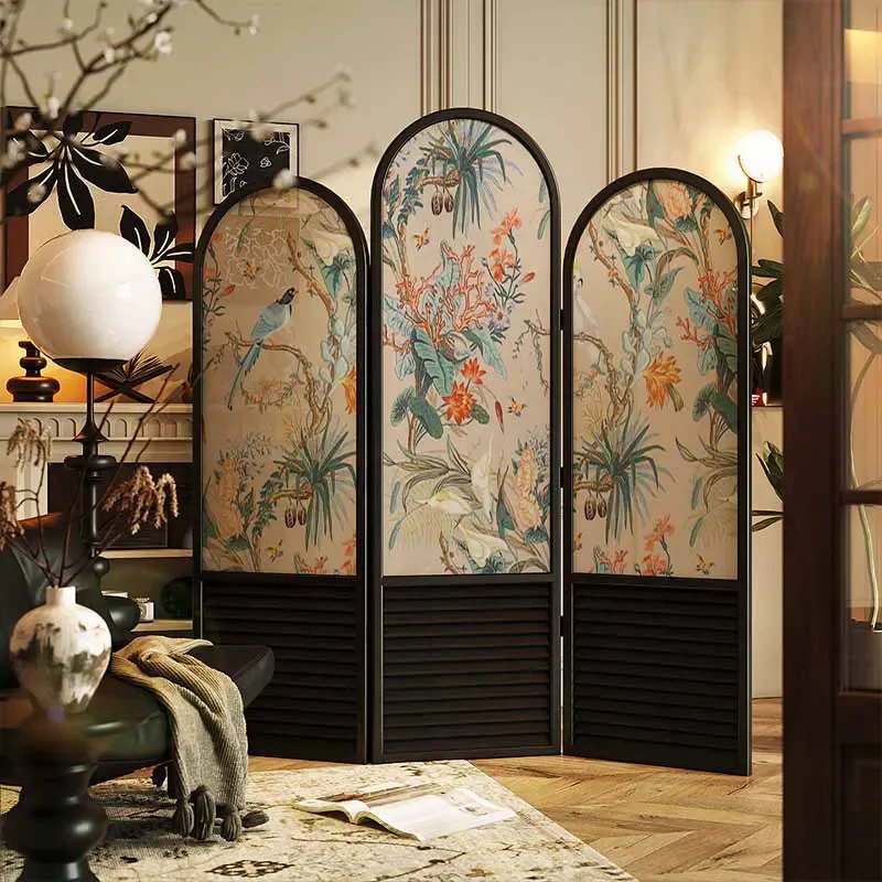 for French Movable Folding Screen Entrance Partition Antique Furniture Divider for Living Room Customizable