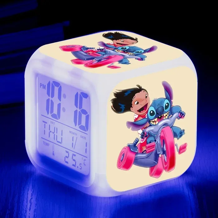 Disney-Lilo e Stitch LED Alarmes brilhantes para criança, decoração do quarto, despertador digital infantil, decoração de mesa, presentes de Natal