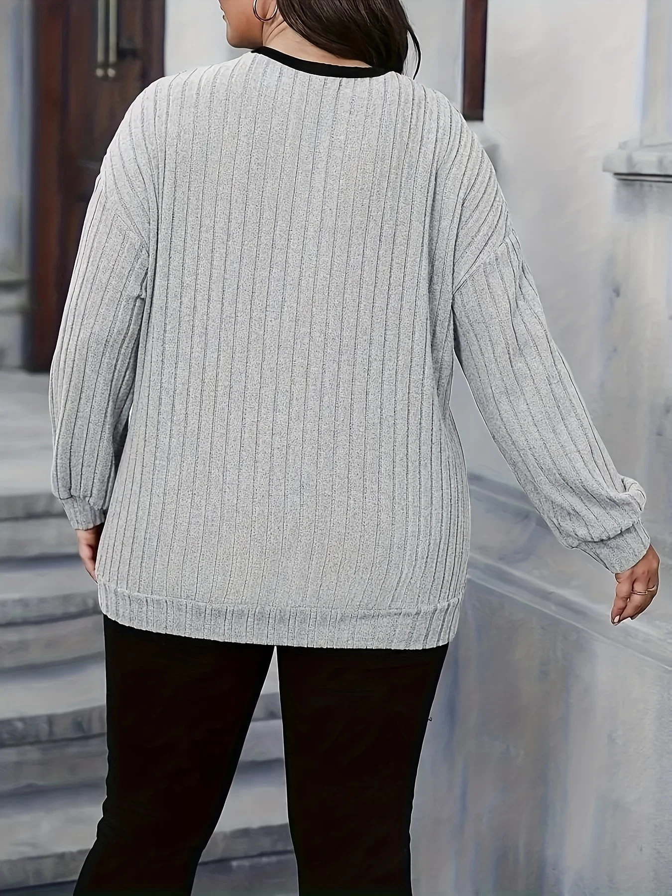 بلوزة نسائية مرقعة من الدانتيل بمقاس كبير، بلوزة كاجوال برقبة دائرية وأكمام طويلة، ملابس نسائية بمقاسات كبيرة