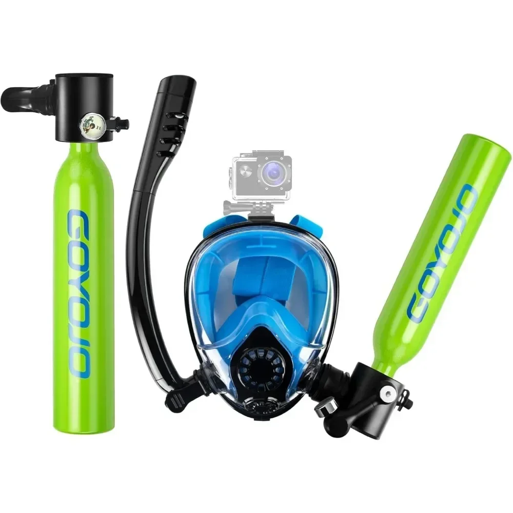 Mini Scuba Diving Tank Snorkel Mask Full Face 0.5L Portable Diving Oxygen Cylinder-2pcs Underwater Breath Lung Tank Air Buddy