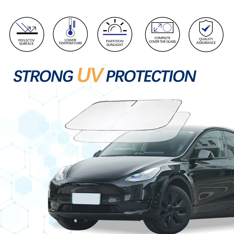 

Windshield Sun Shade For Tesla Model Y Sunshade Sun Visor Protector Foldable Blocks UV Rays Keep Your Car Cooler