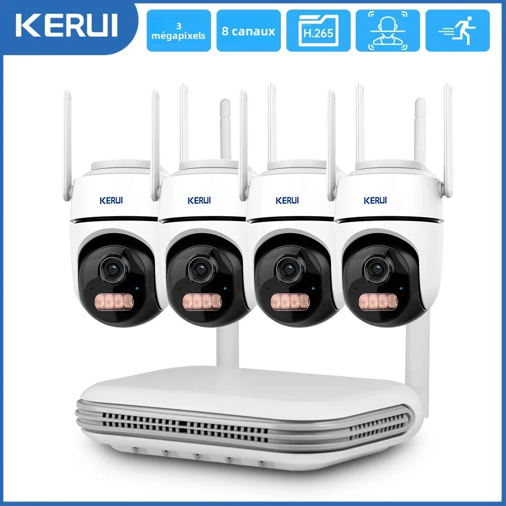 KERUI sans fil 3MP HD WIFI caméra IP 8CH NVR système de sécurité ome Surveillance extérieure CCTV Audio vidéo enregistreur