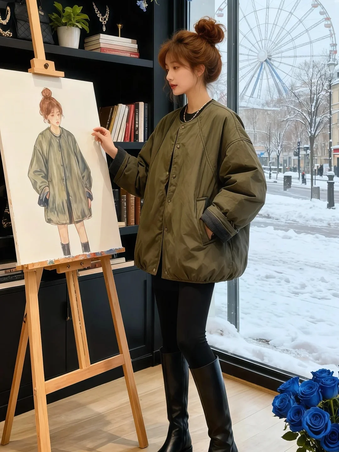 

American Vintage Street Faion Cotton Jaet Women's Loose Autumn Winter Sli Trendy Outerwear Comfortable Long Sve ro...