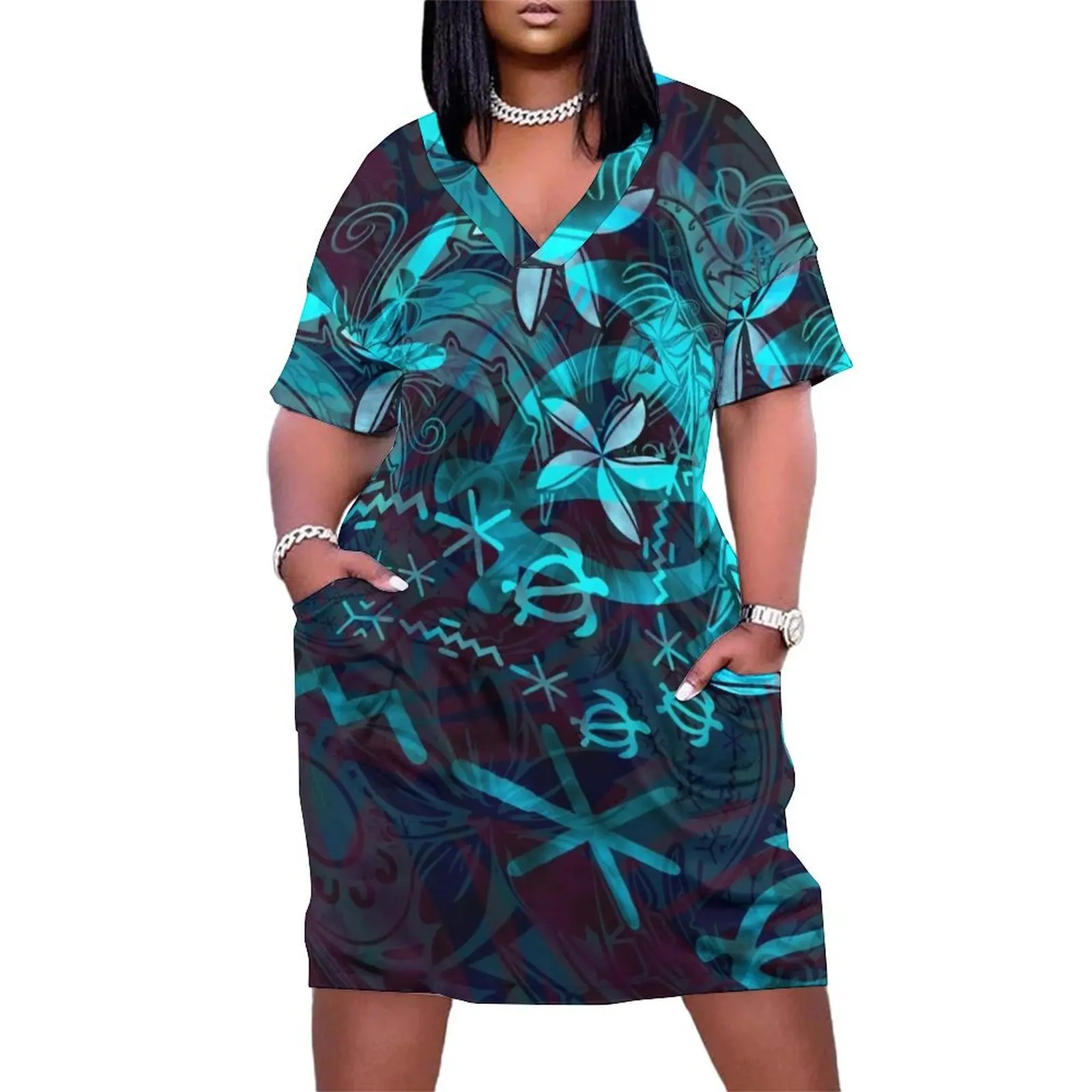 

Hawaiian - Polynesian Tropical Abstract Loose Pocket Dress beach dress Dress for pregnant women