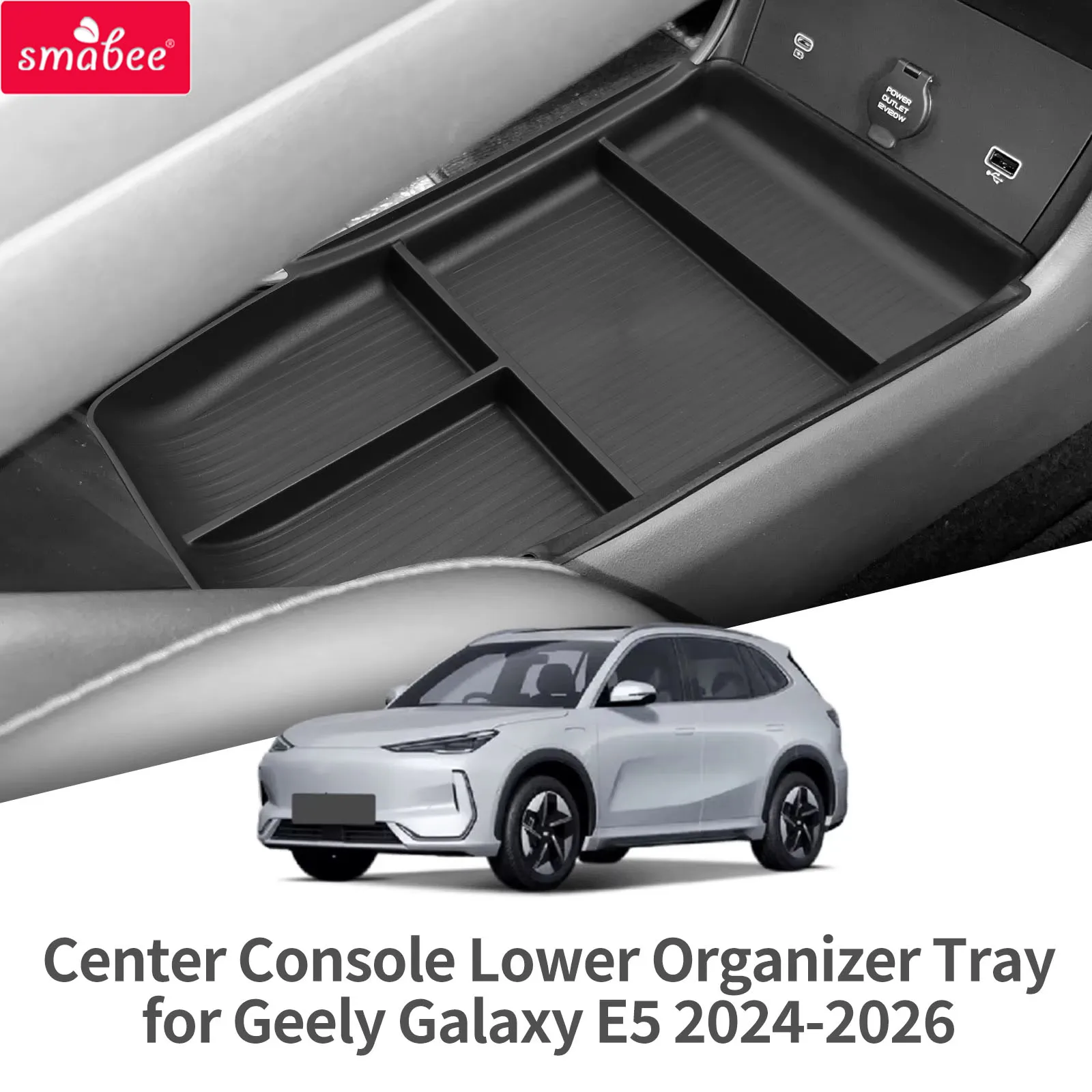 Organizador de Console Central Inferior para Geely Galaxy E5 EX5 2024-2026, Caixa de Armazenamento, Acessórios para Interior de Carro, Preto
