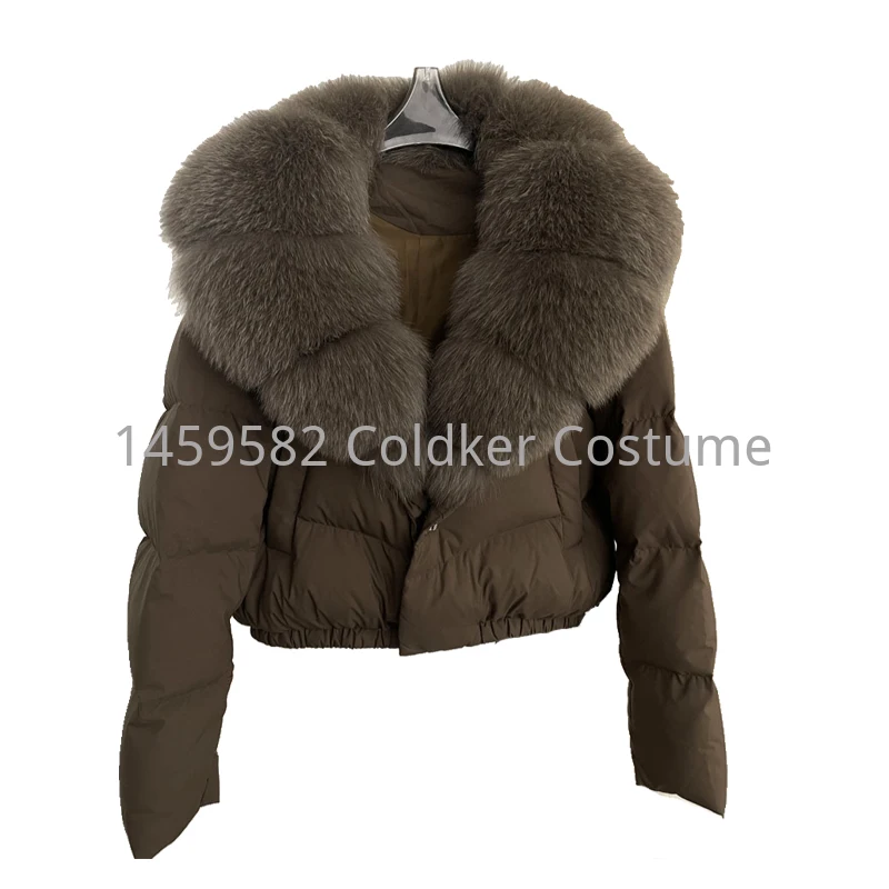 Short Puffer Jacket Thick New Big Natural Real Fox Fur Jacket Women Autumn Winter Female White Duck Down Coat Feather