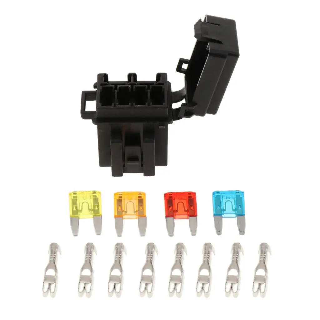 Relay & 4 Fuse Base Kit 4-Pin & Flasher Relays, Car Auto Fuses Holder Socket Box