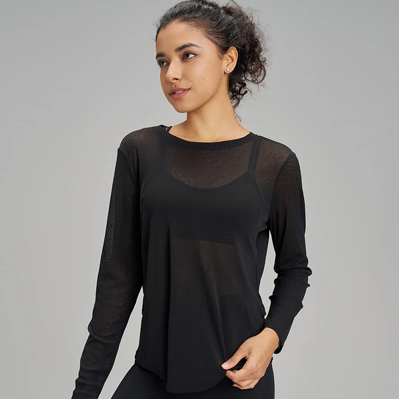 Mesh Sports Coverall Long Sleeve Quick Dry T-Shirt Loose Fitness Apparel Breathable Plus Size Yoga Tops Women image 4