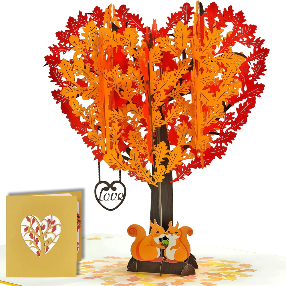 

Valentine’s Day Card 3D Pop Up Squirrel Oak Tree Greeting Card for Wedding Anniversary Birthday Gift
