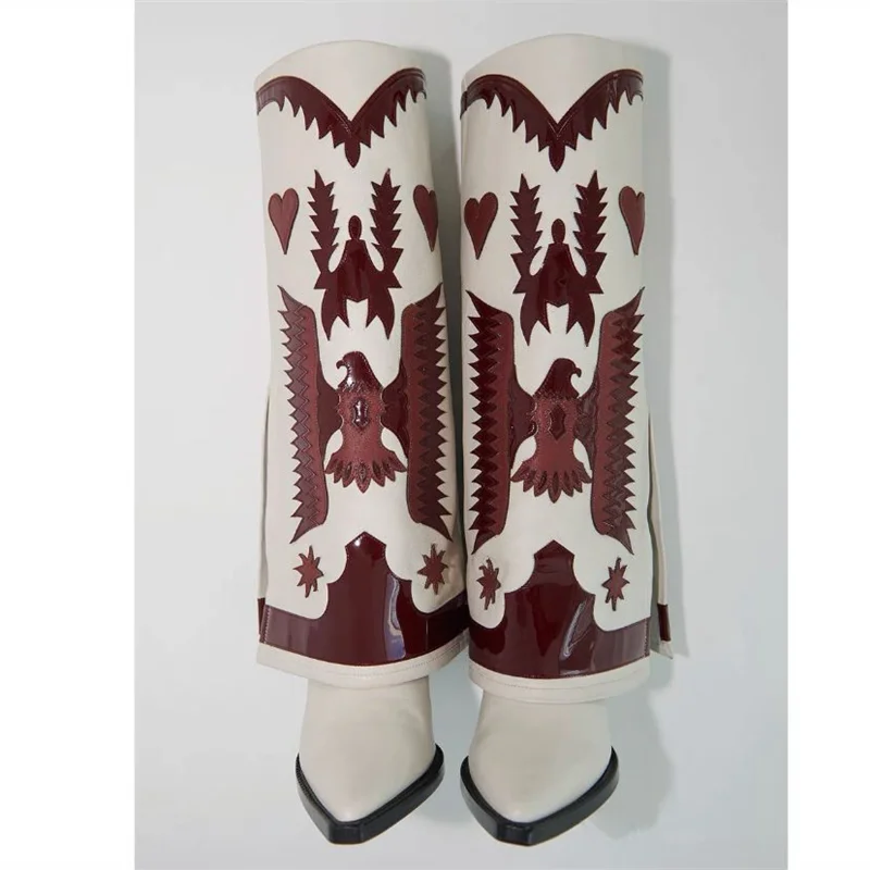 Przyszywany haft kobiety buty do kolan Western Cowboy 2024 jesieล zima nowy buty damskie prawdziwa skรณra Retro buty damskie