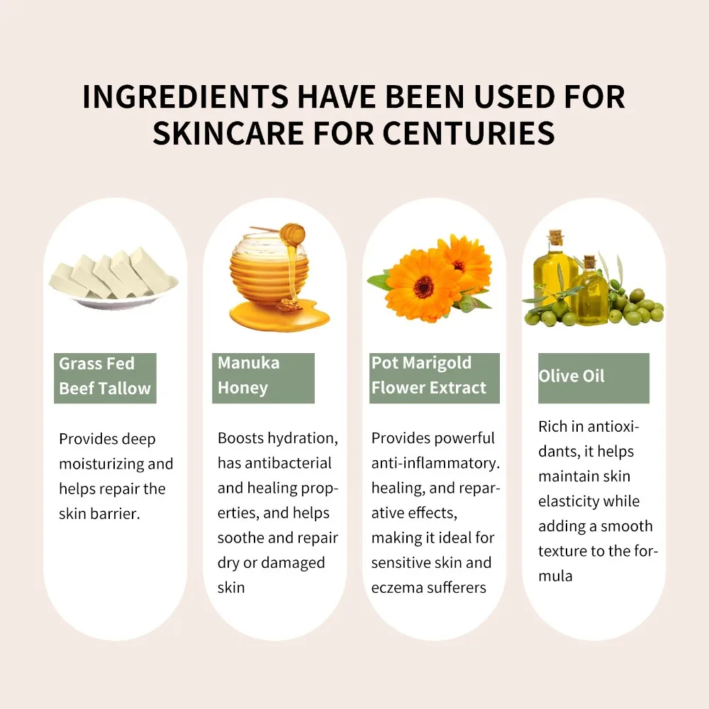 Bálsamo hidratante de miel Tallow de ternera que mejora la crema facial áspera no grassa, crema hidratante facial rejuvenecedora Tallow para cara y cuerpo