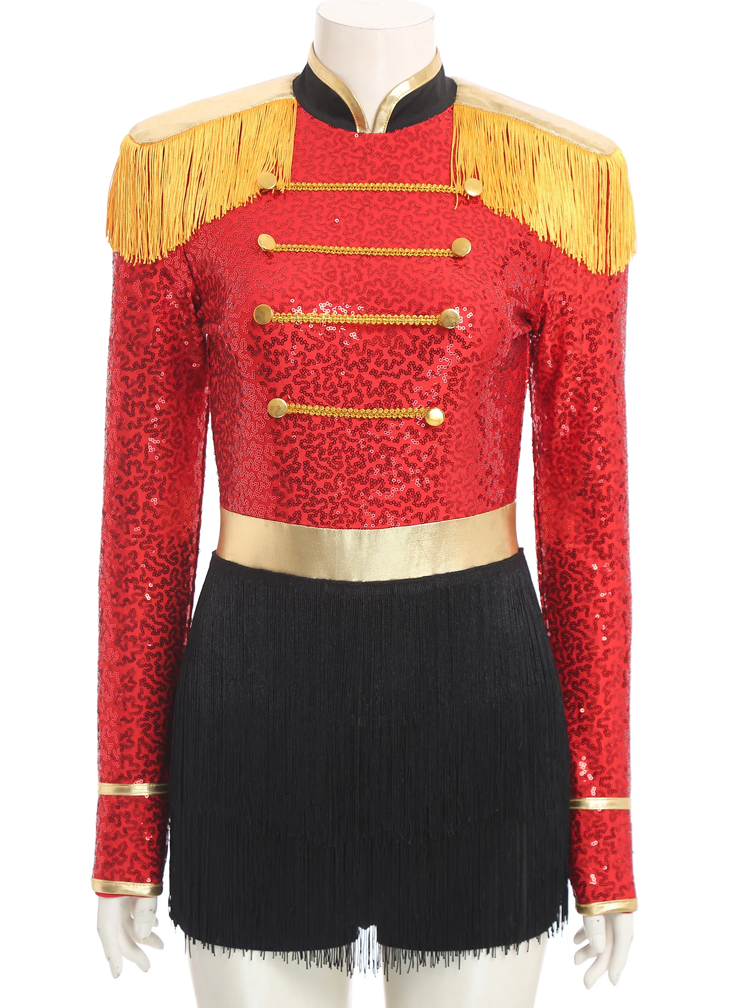 

Women Halloween Marching Band Circus Ringmaster Cosplay Jumpsuit Tassel Fringe Cover Magician Circus Stage Performance Bodysuits