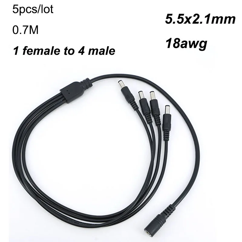 5pcs 70cm DC 1 Female to 4 way Male Splitter connector extend Cable 12V Power Supply Adapter 5.5*2.1mm for strip light 0.7m T1
