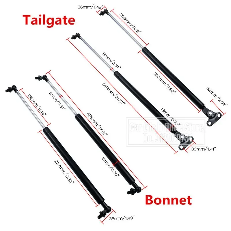 Front Bonnet Hood & Rear Truck Tailgate Gas Struts Shock Lift Supports Bars For Toyota Land Cruiser 100 Series Lexus LX470 98-07