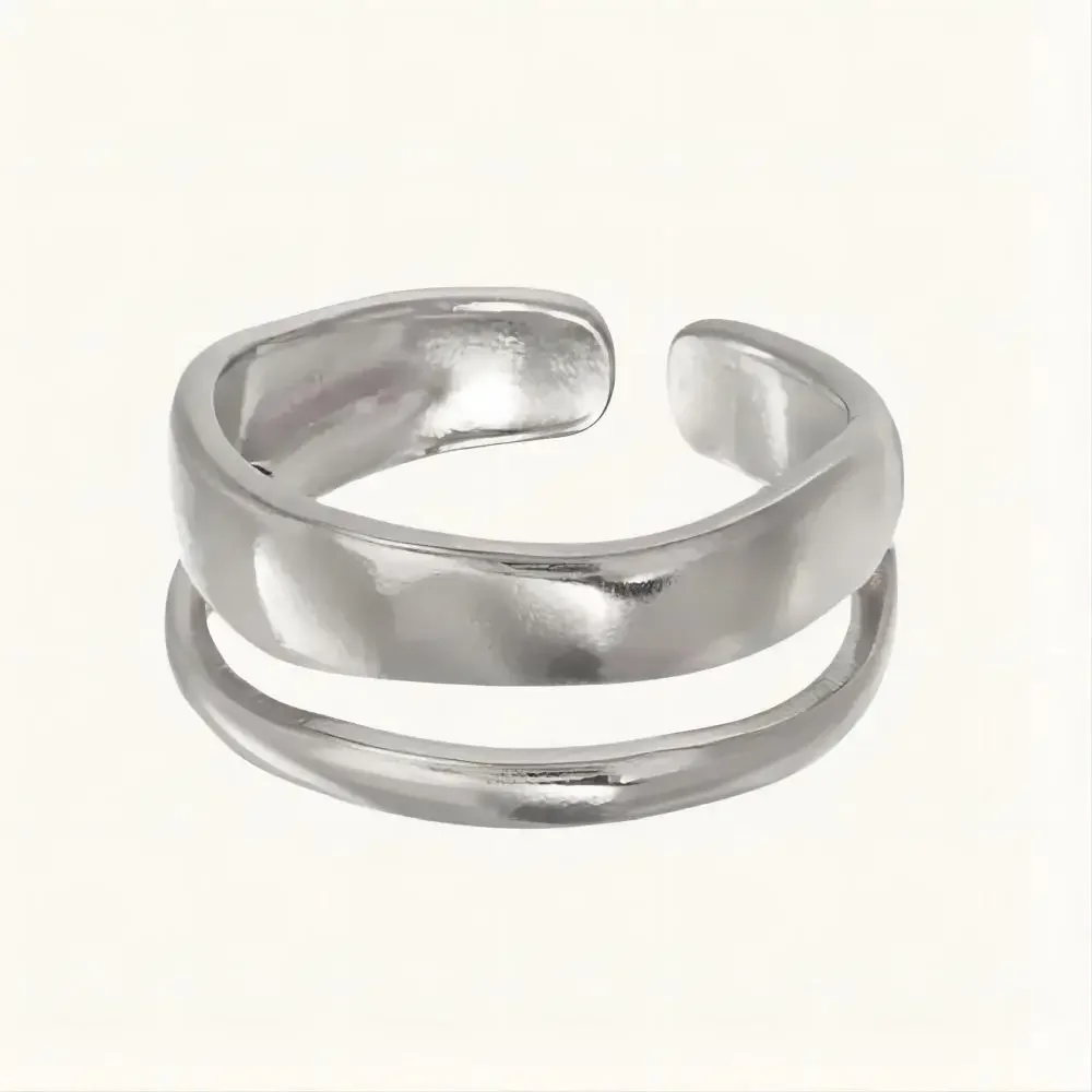 3pcs Stackable Resizable Stainless Steel Wave Cuff Ring Set
