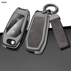 Zinc Alloy Leather Car Key Case Cover Holder Fob Protector Shell for Ford Figo Mondeo 5 Ecosport Puma Fiesta Mk8 Everest Ranger