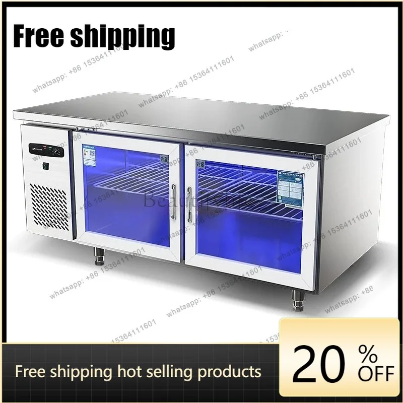 jj5  Best Seller Yj9 Refrigerated Workbench Commercial Freezer Frozen Milk Tea Shop Refrigerator Water Bar Flat Freezer Kitchen