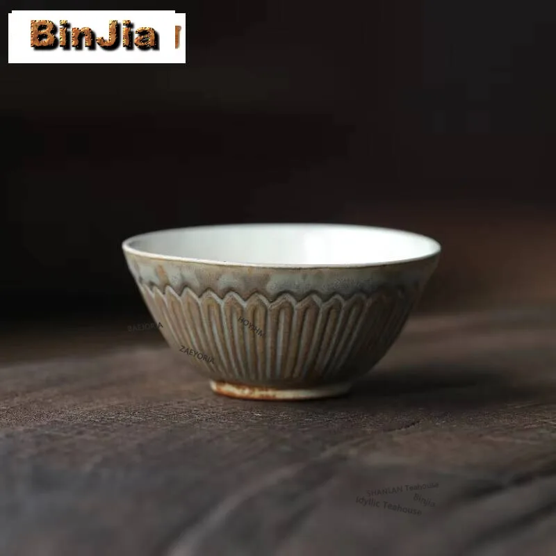 30ml Master Handamde Lotus Petal Teacup  Antique Ceramic Tasting Tea Bowl Small Wide Mouth Msater Cup Chazhan Kung Fu Teaset