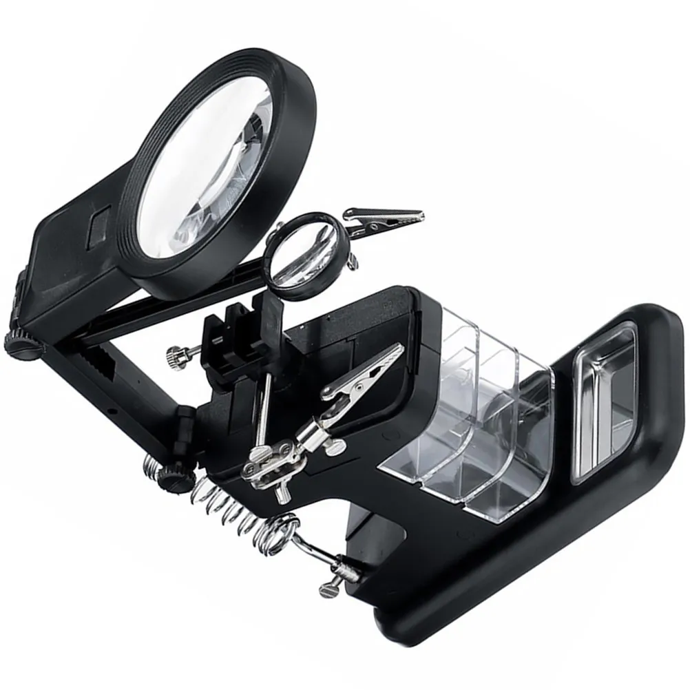Triple Lens LED Magnifier Station for Welding Repair Soldering Electronics Jewelry Crafting Includes Adjustable Brackets