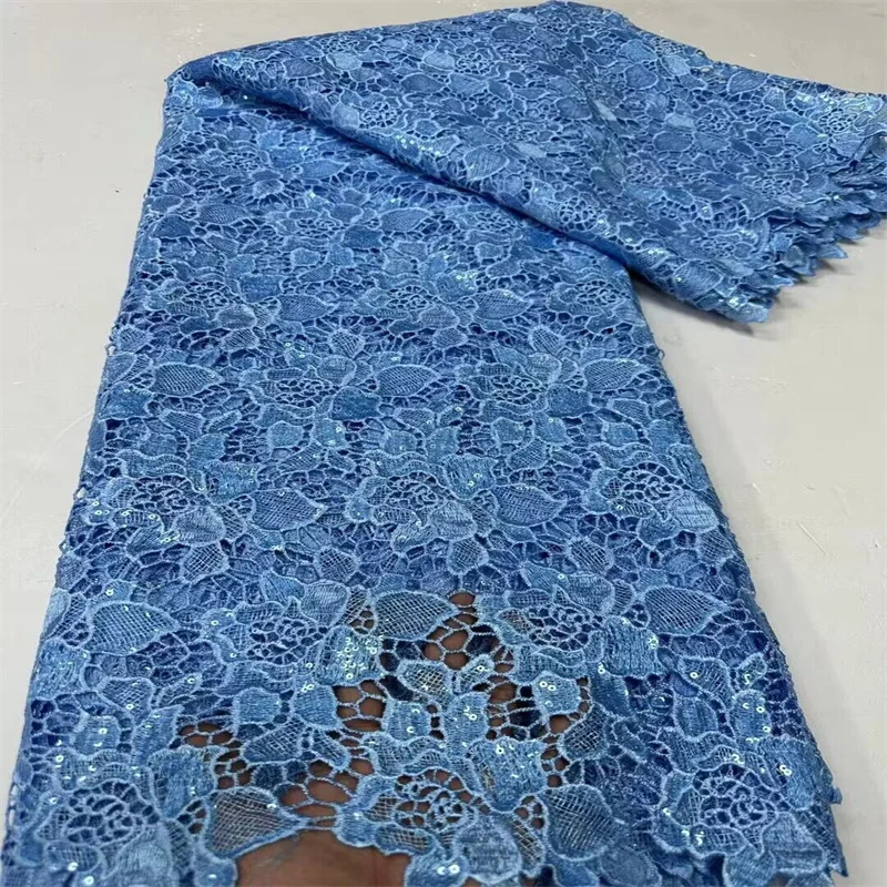 

Latest Blue African Guipure Cord Lace Fabric 2024 Green High Quality Water Soluble Nigeria Fabrics For Sewing Women Wedding