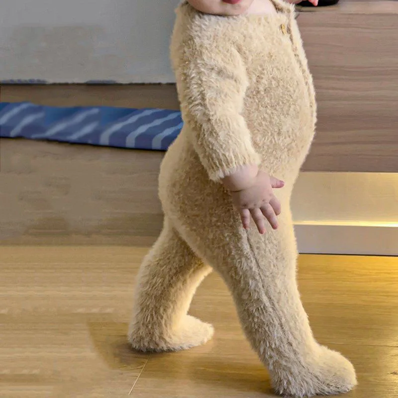 

Супер милый осенне-зимний комплект интернет-знаменитостей для малышей, цельный плюшевый детский осенний наряд, альпинистский костюм с плюшевым мишкой, су