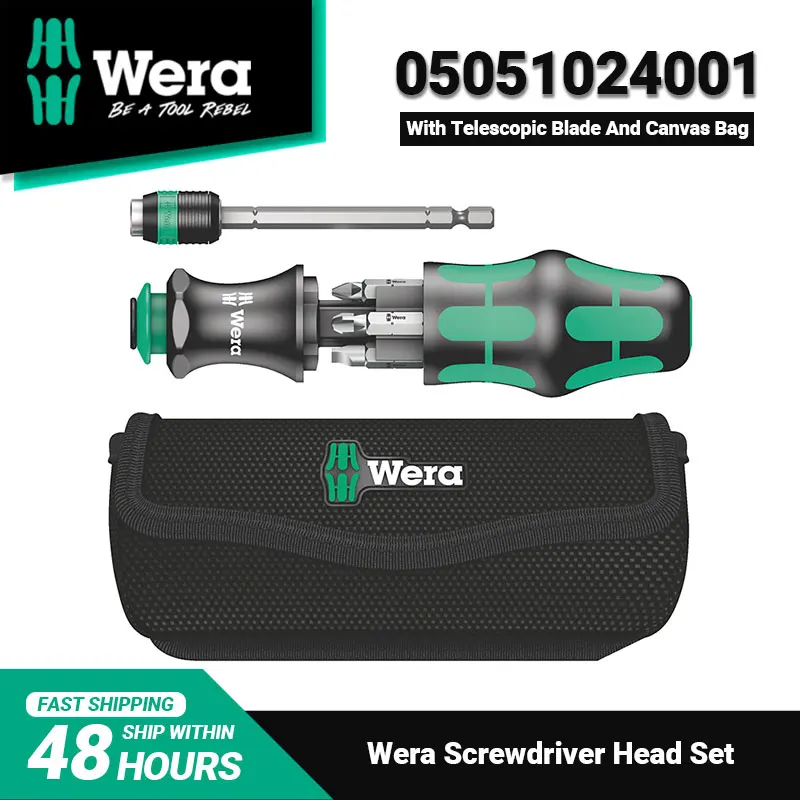 WERA 05051024001 KK25 Screwdriver Set Kraftform 180mm Long Handle Elescopic Bayonet Blade Screwdriver with Practical Belt Pouch