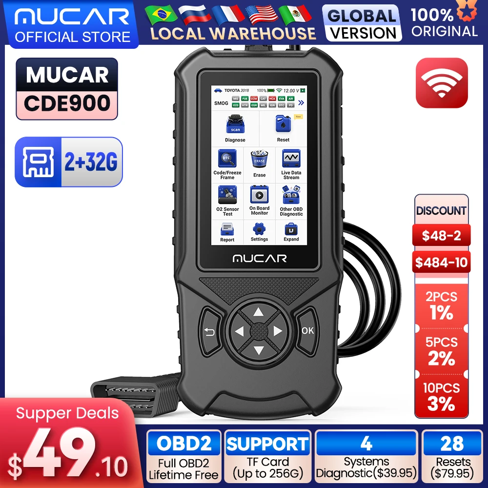 Mucar CDE900 OBD2 Diagnostic Tools 16G ROM WIFI Engine Automotive OBD 2 Code Reader Car Scanner Scan Tool PK CDL20