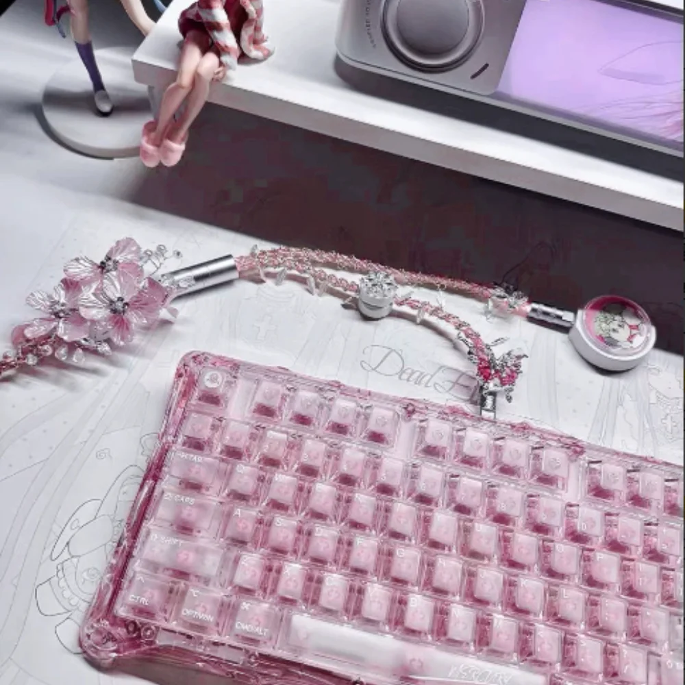 Palpitation Pink 8K Aviation Plug Cable Custom Handmade 1.3m Magnetic Mechanical Keyboard USB3.0 Desktop Decoration Accessories