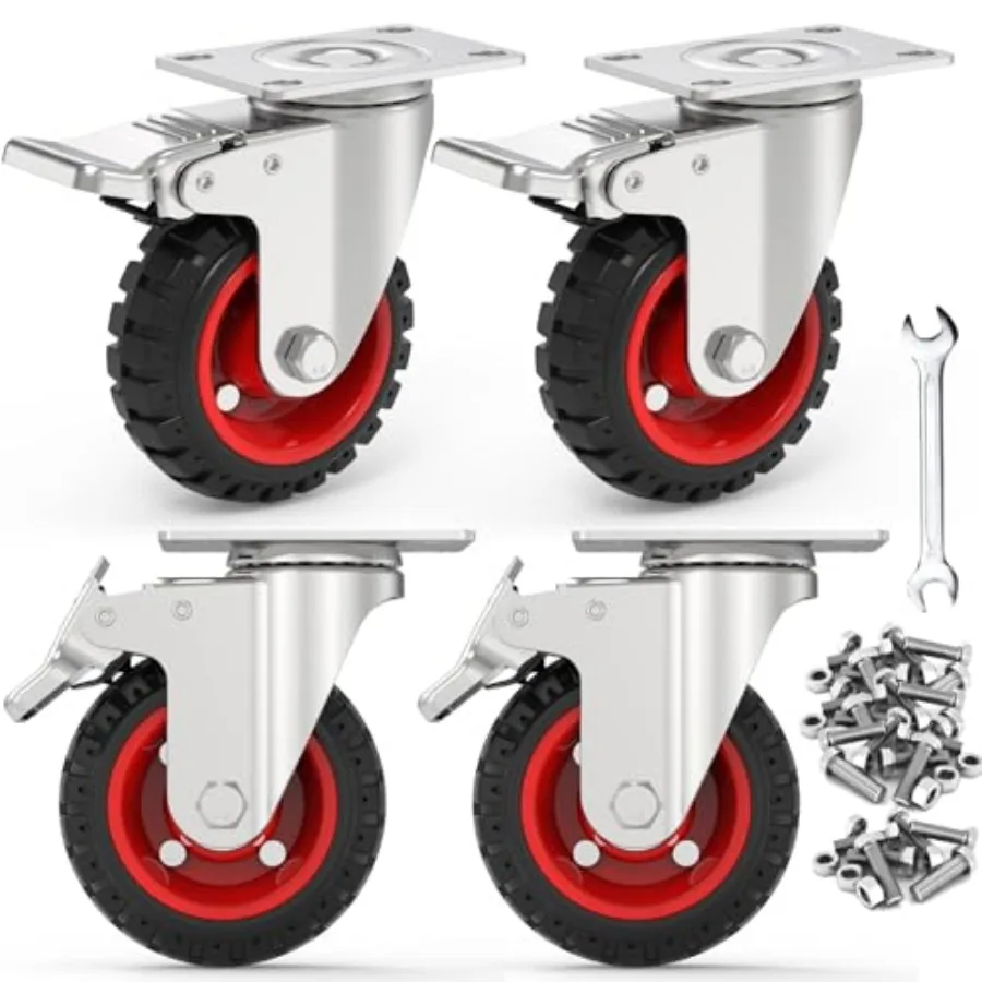 

4" Swivel Caster Wheels with Safety Dual Locking and Rubber Tire Wheels Heavy Duty - 300 Lbs Per Caster for Workbench Cart Trol