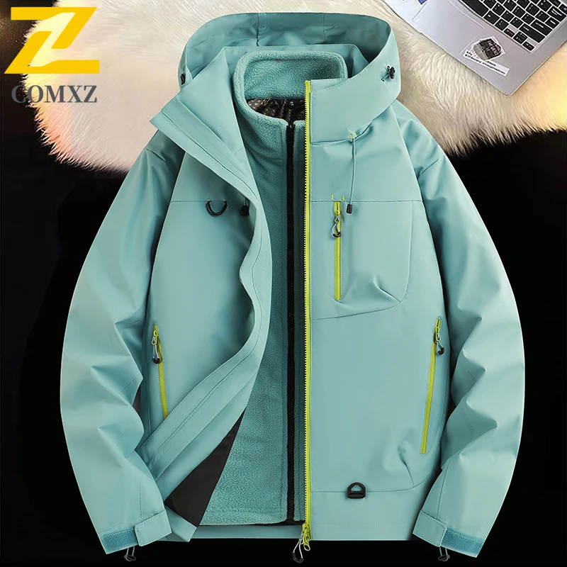 ​Men's Graphene 3-in-1 Softshell Jacket Mountain Style Outdoor Windproof Waterproof Fleece Lined Detachable Hooded Hiking Coat