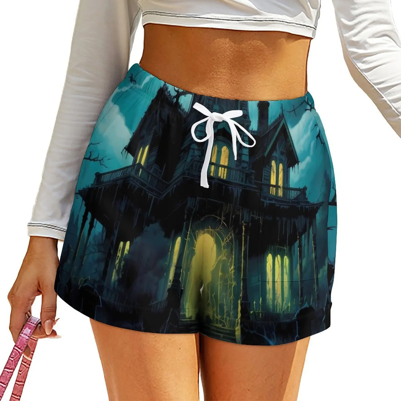 Haunted Mansion Shorts Halloween Print Sexy Shorts Summer Graphic Short Pants With Pockets Casual Loose Bottoms Big Size