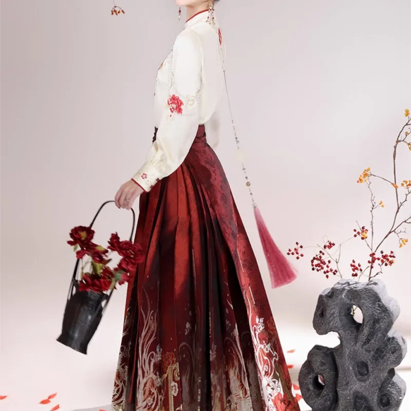 Hanfu traje de vestir rojo de Año Nuevo de estilo chino femenino