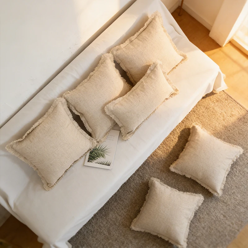 Boho Shabby Chic Cotton Linen Cushion Covers with Tassels, 45x45cm 30x50cm, 1Pc Decorative Throw Pillow Case for Sofa Home Decor