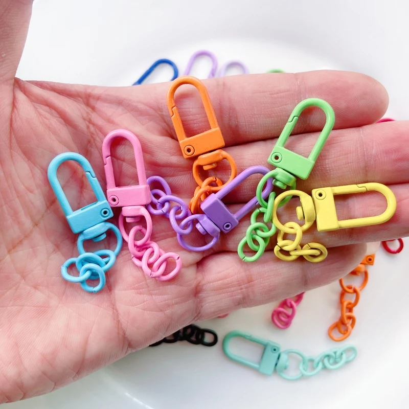 10/20pcs Keyring Lobster Clasp Spring Buckle With Chains Colored Keychains For Diy Jewelry Making Key Ring Hooks Bags Buckle