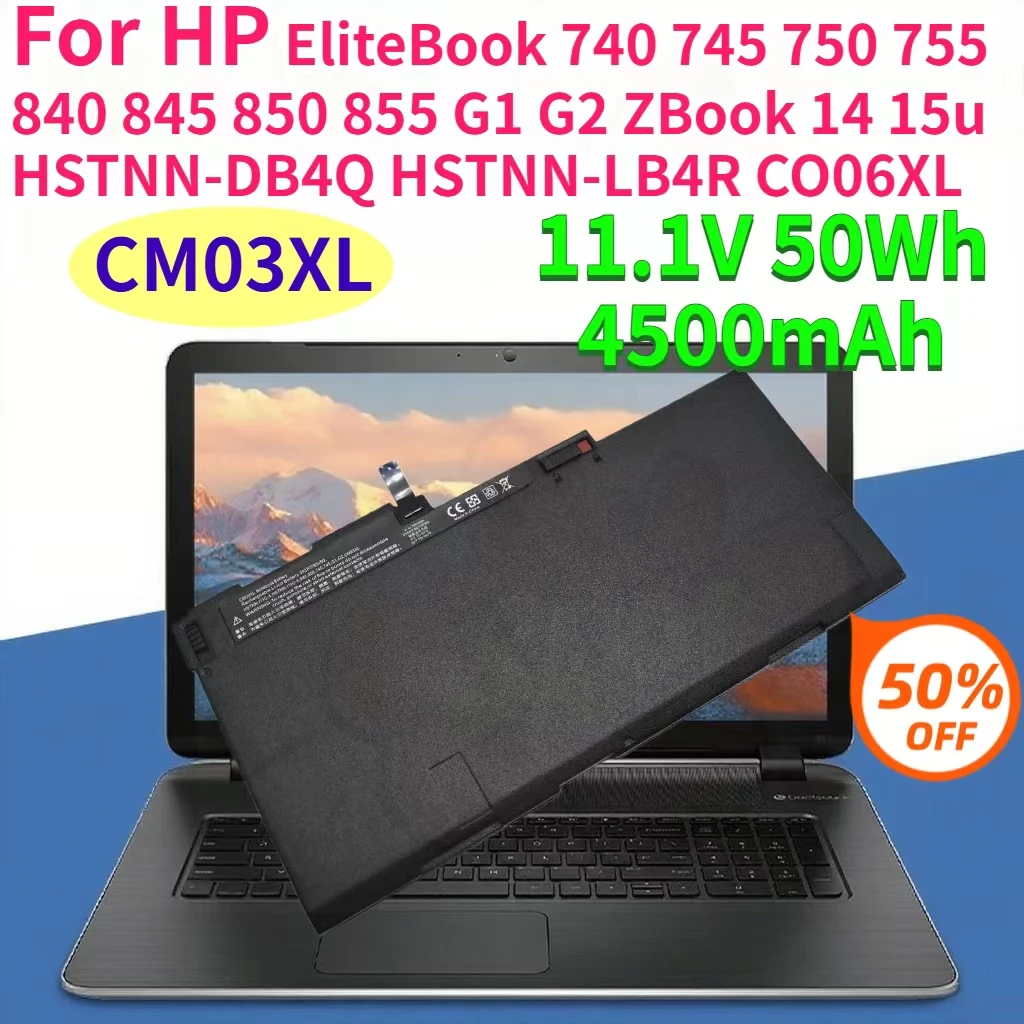 

CM03XL 11.1V 50Wh Laptop Battery for HP EliteBook 740 745 750 755 840 845 850 855 G1 G2 ZBook 14 15u HSTNN-DB4Q HSTNN-LB4R