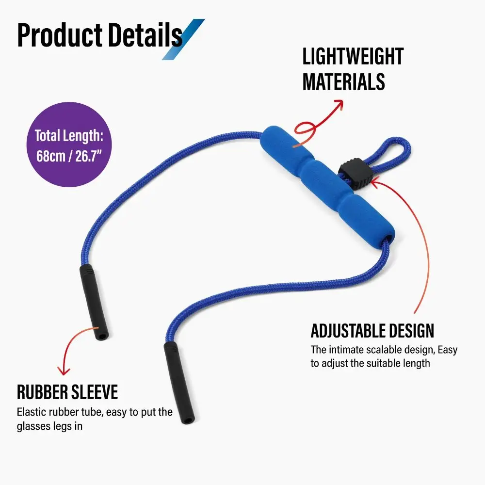 Adjustable Length Floating Glasses Strap Non-slip Design Polyester Foam Sunglasses Lanyard Anti-drop Floatable Design
