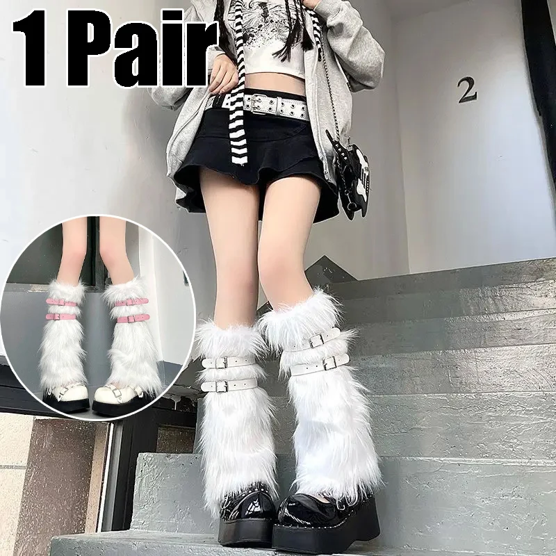 1 Paar Beinwärmer im Y2K-Stil aus Kunstfell, Punk, niedliches Design, Oberschenkelhohe Socken für Winterwärme, Street-Fashion-Schuhe