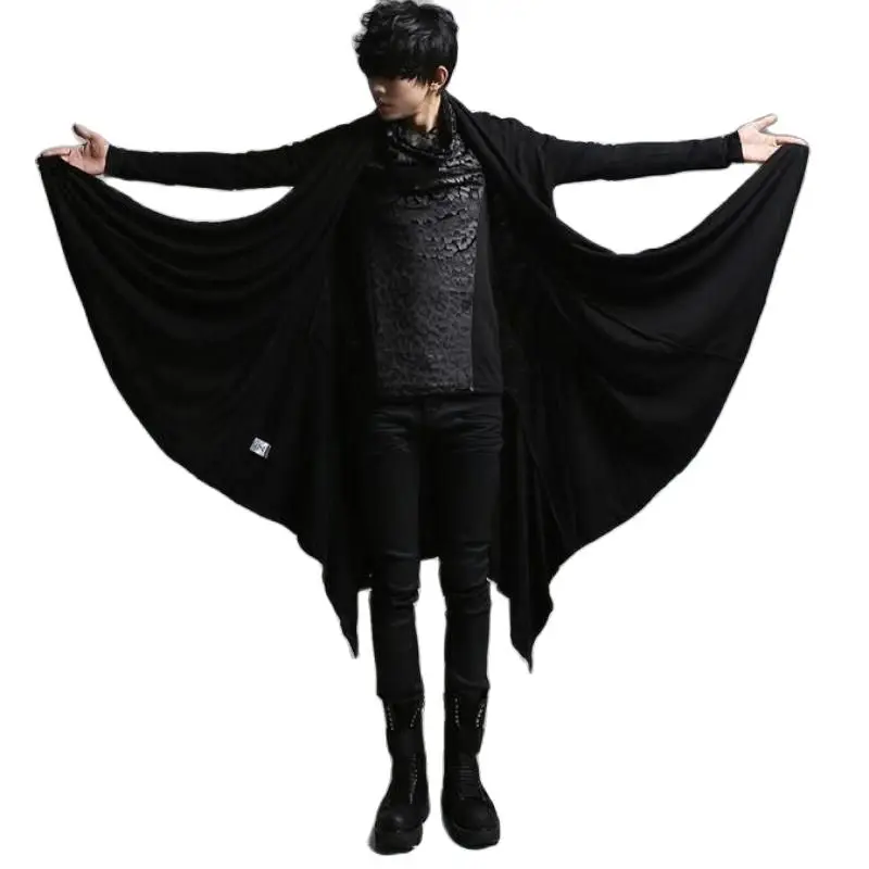 Men Black Gothic Punk Hip Hop Long Trench Coat Cloak Singer Cape Hot Sale Jacket Overcoat Version Outerwear Men Autumn Wear Man