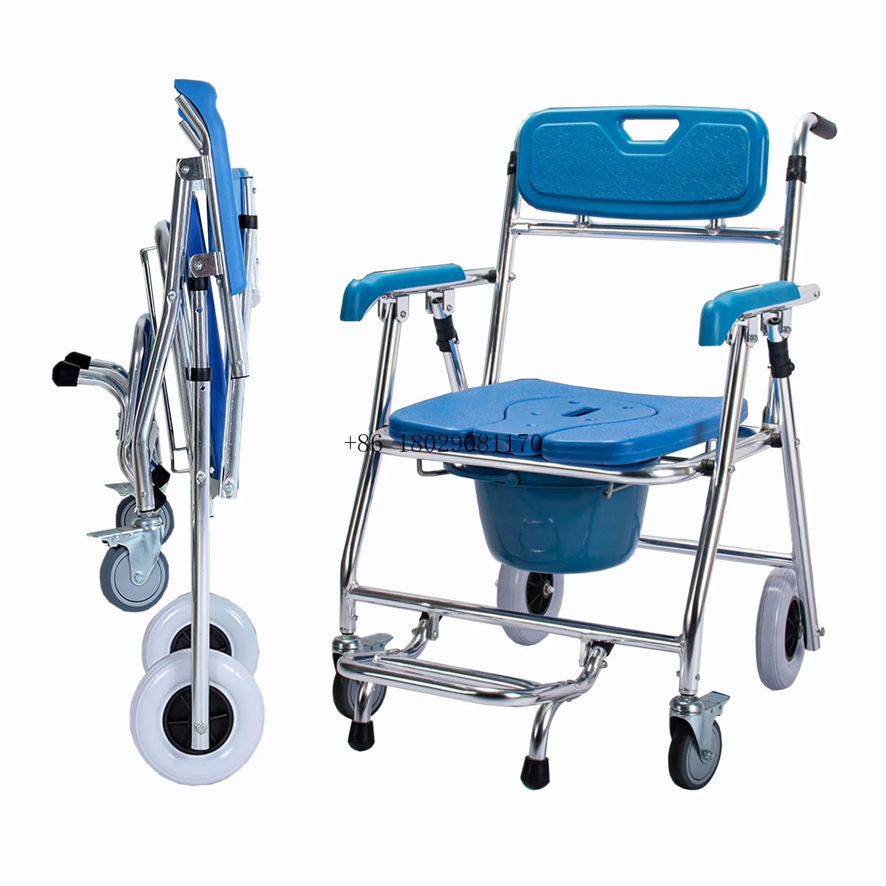 commode shower wheel chair with wheels folding Aluminium