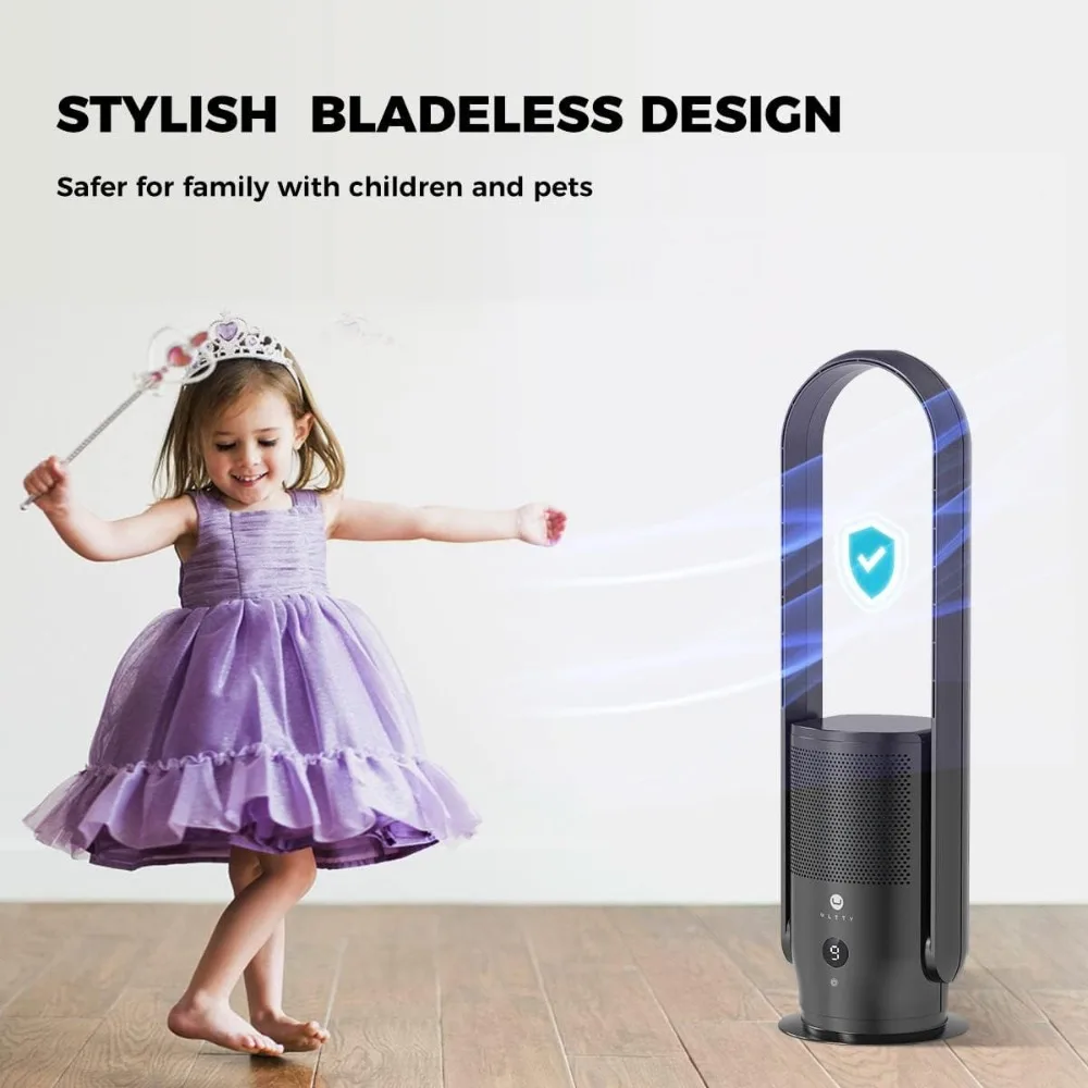 Fans, Bladeless Tower Fan and Air Purifier in One, True Filter 99.97% Smoke Dust Pollen Dander, Tower with Remote Control, Fans