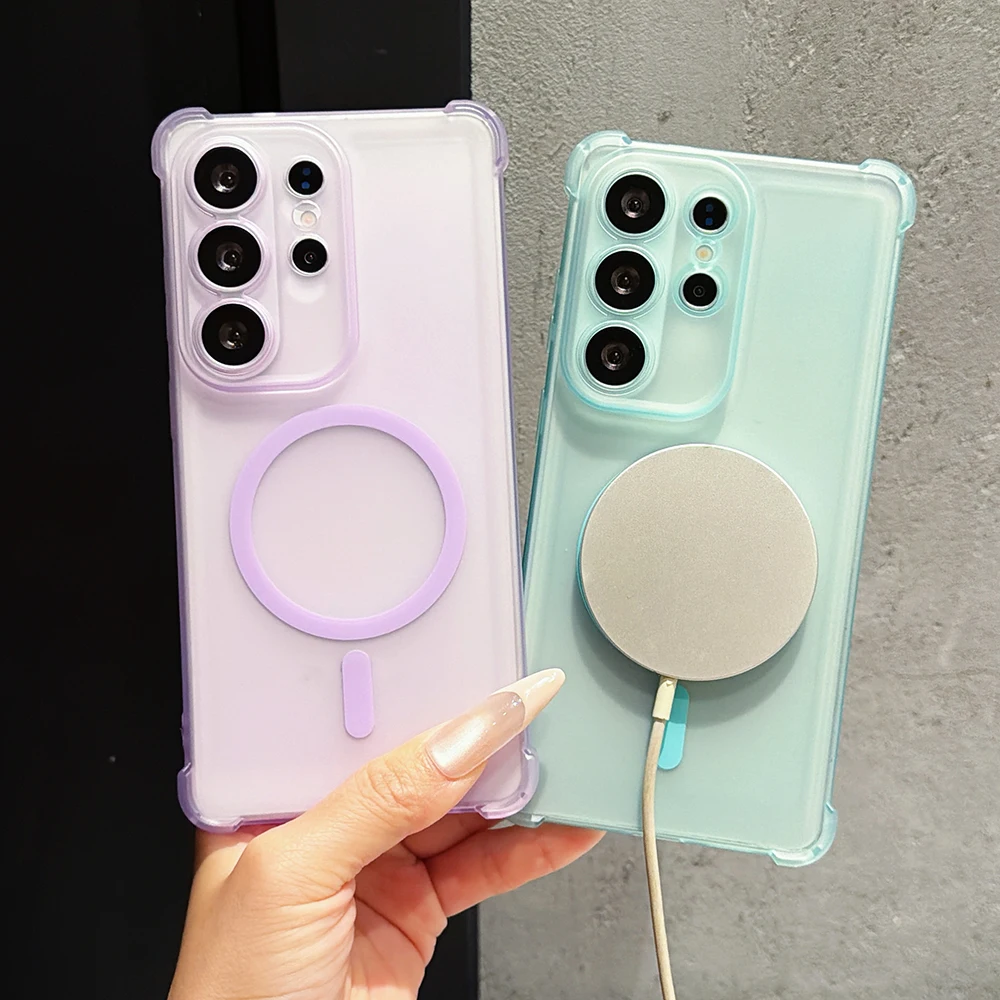 Soft Frosted Four-corner Matte Magnetic Case For Samsung Galaxy S26 Ultra Plus S25 FE S24 S23 S22 Slim For Magsafe TPU Cover