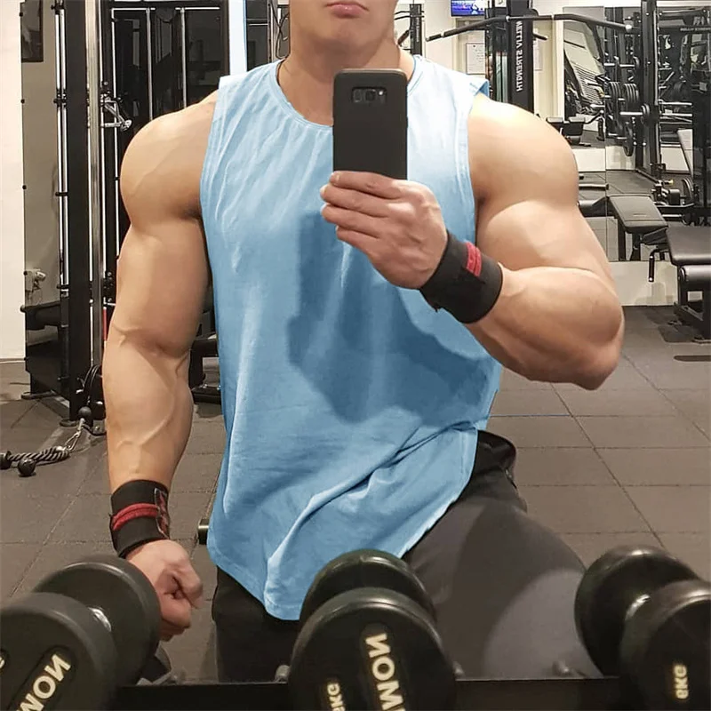 

Summer Gym Tank Top Men Clothing cotton Bodybuilding Sleeveless T-shirt Fitness Singlets loose Basketball Sports Muscle Vest