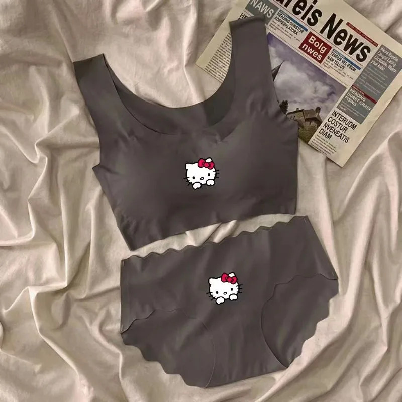 Sanrio Hello Kitty New Underwear Girl Cartoon Anime Sexy Sports Student Vest Cute Kawaii Bra Set Holiday Gift for Girlfriend