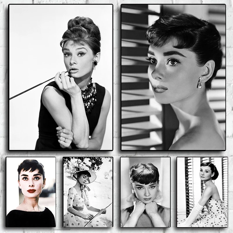 Póster Vintage en blanco y negro de Audrey Hepburn, impresión en lienzo de estrella de película clásica, arte de pared, Decoración Retro, decoración artística para el hogar