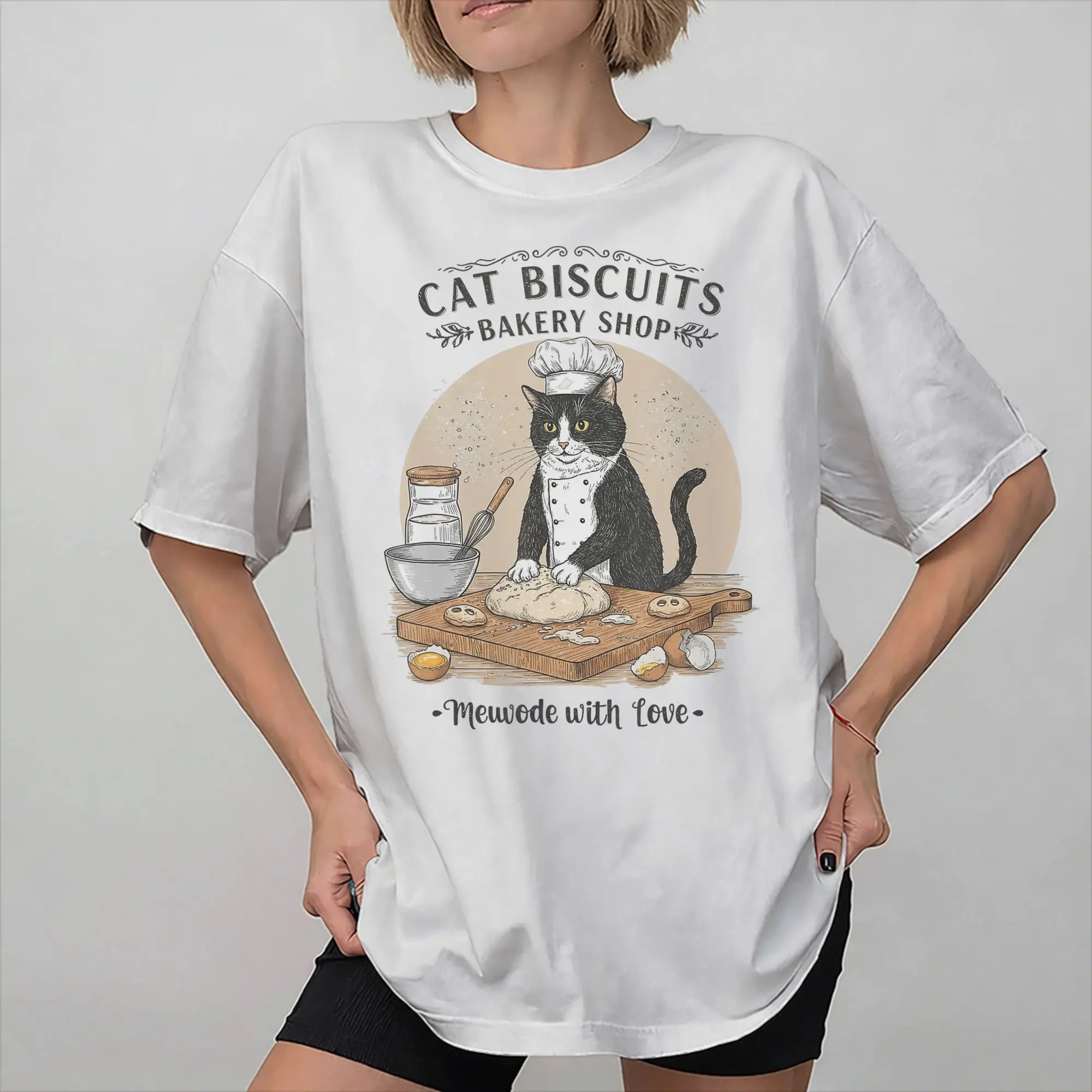Mens Womens  Biscuits We Knead Em You Need Em Shirt Pure Cotton Graphic Print Tee Shirts Cute Cats Top Clothing