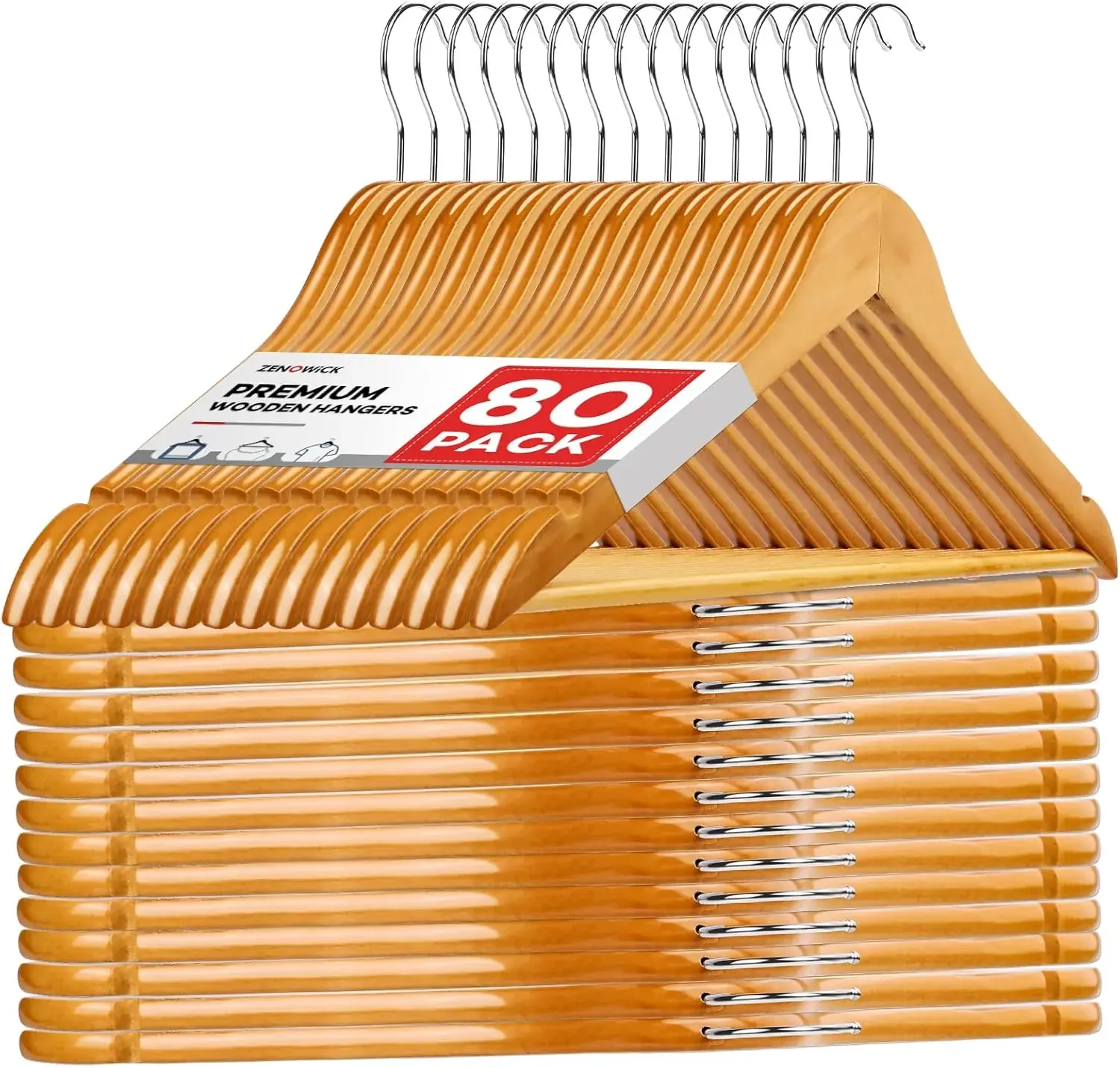 

Wooden Hangers 80 Pack,Wood Hangers for Coats, Suits, Jackets, Closet & Pants Durable Premium Wood Hangers